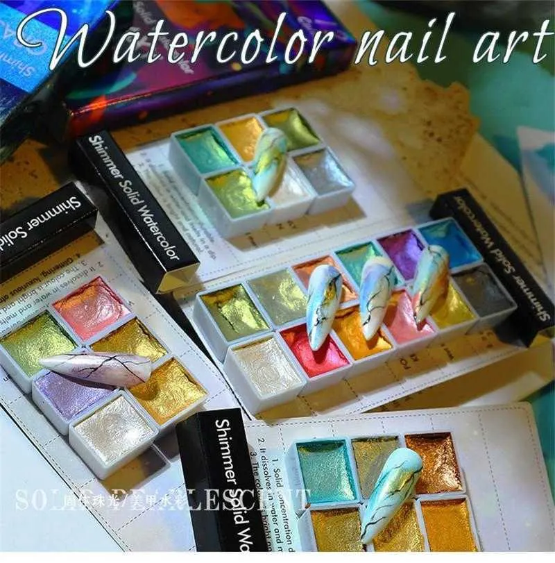 Metallic Solid Pearl Watercolor Paint Chrome Pigment Set Nail Art Drawing Liner Decoration Blooming Flower DIY 6/