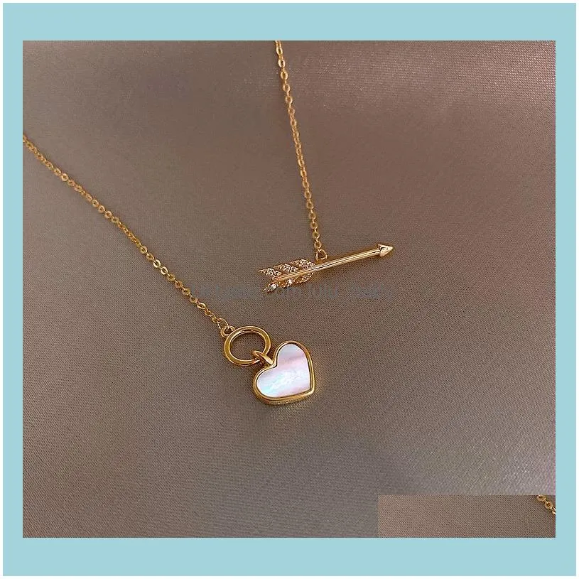 Chains Korean Shell Stone Crystal Love Arrow Necklace Woman Exquisite Wild Short Clavicle Chain Anniversary Gifts Jewelry