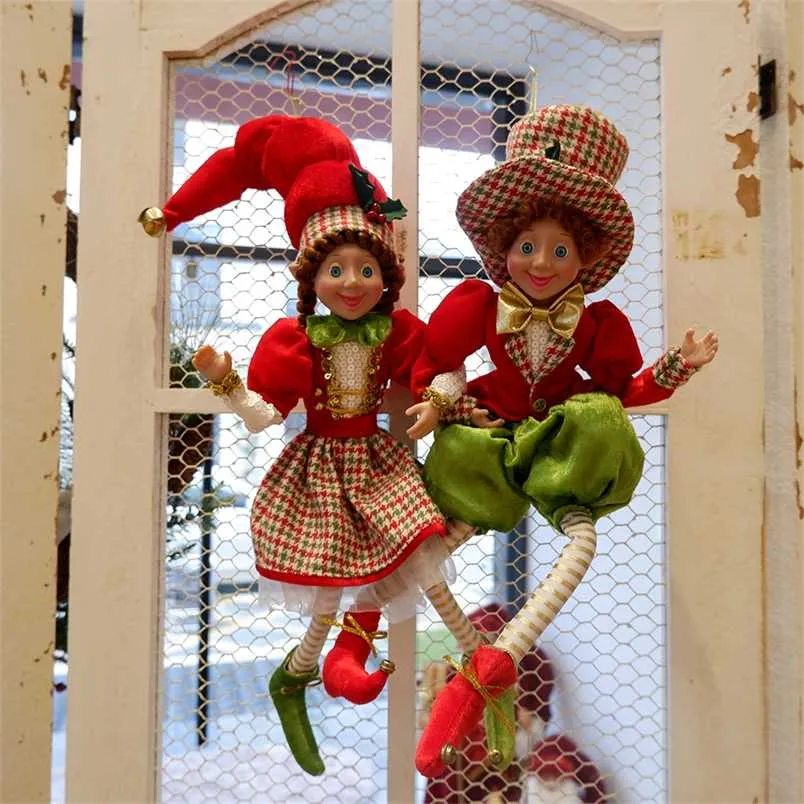 핑크 엘프 커플 봉제 인형 부드러운 장난감 크리스마스 트리 펜던트 드롭 장식품 매달려 장식 년 어린이 아이들을위한 선물 211018