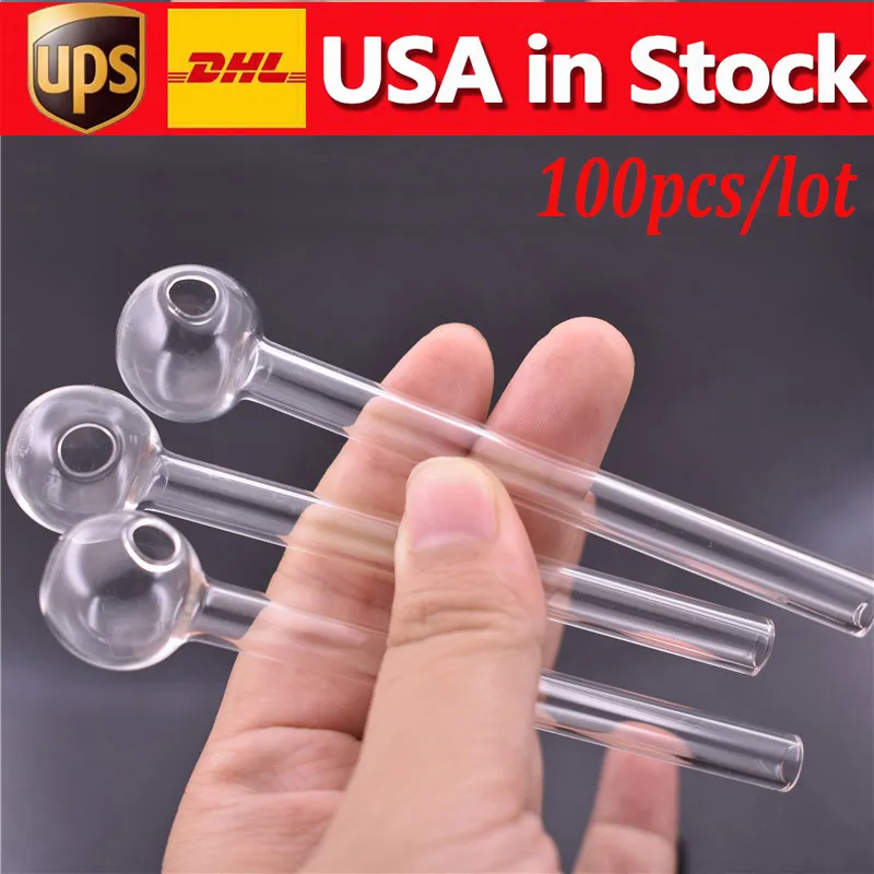 米国ハンドクラフトパイレックスガラスオイルバーナーパイプ小型喫煙ハンドパイプ4インチガラスパイプのためのDabリグボン100ピープ/ロット