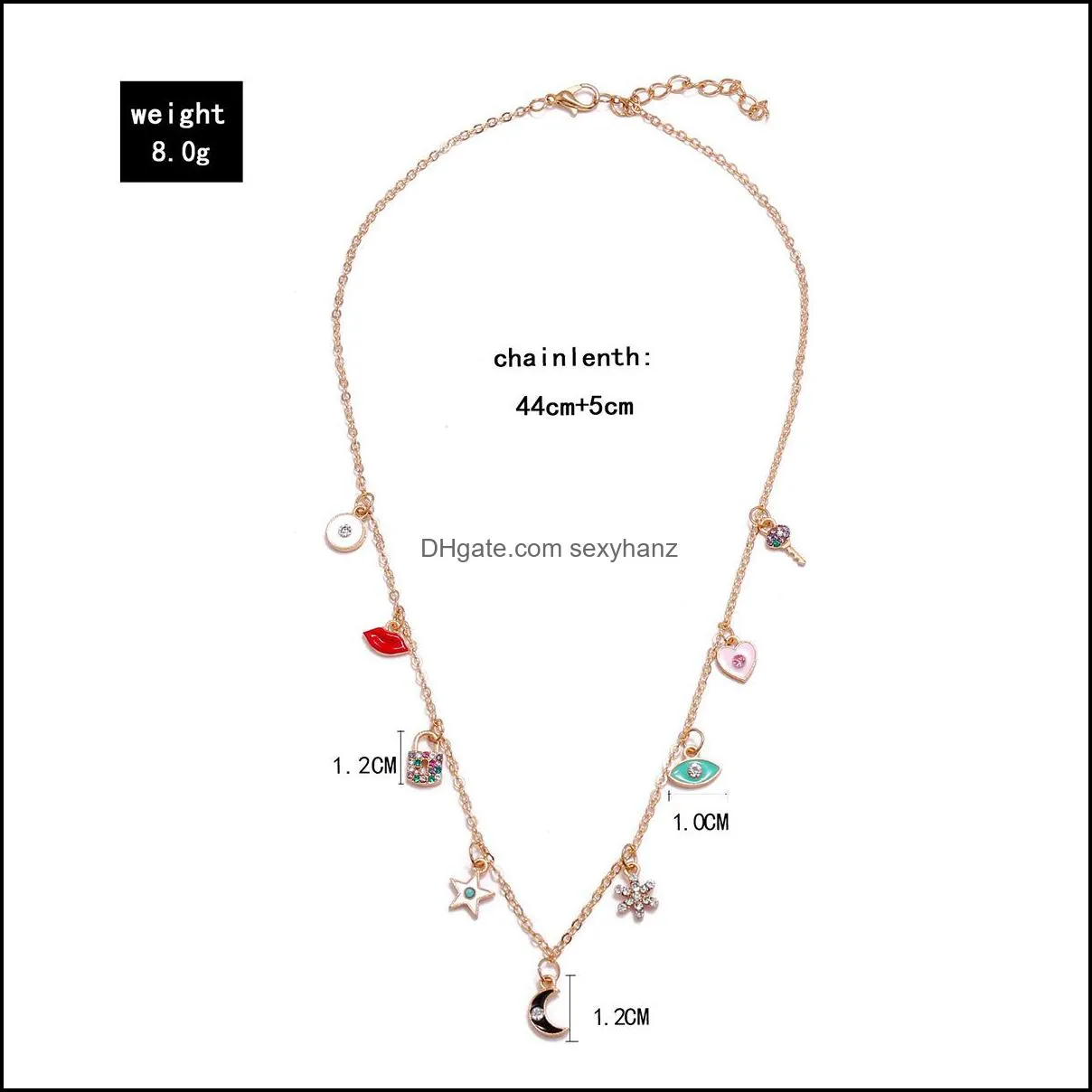 S1599 Hot Fashion Jewelry Lip Eye Devil Eye Key Lock Moon Snowflake Love Star Geometric Collarbone Chain Charms Pendant Necklace