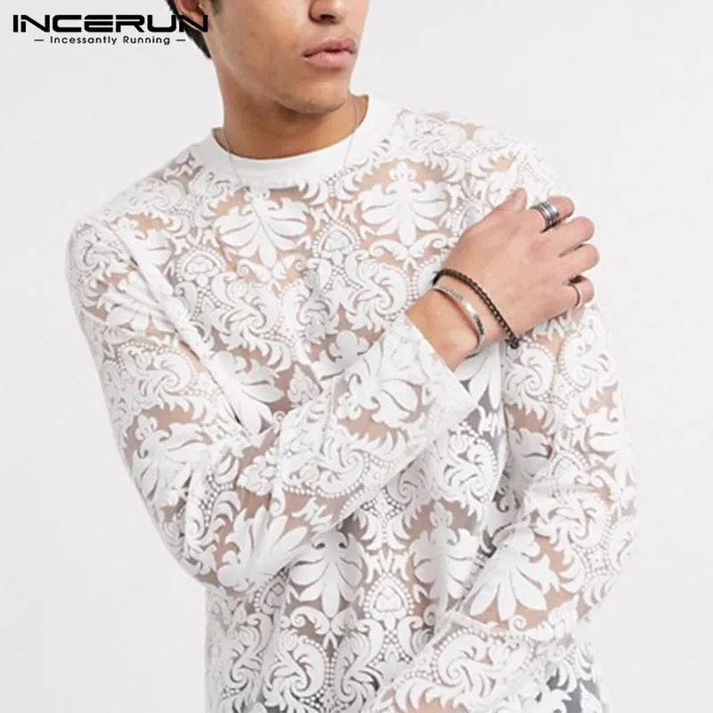 Wholesale Mens Lace Printed Rhinestone Shirt Long Sleeve Round Neck Casual Tee For Parties And Nightclubs From Cinda01 20.04 DHgate.Com