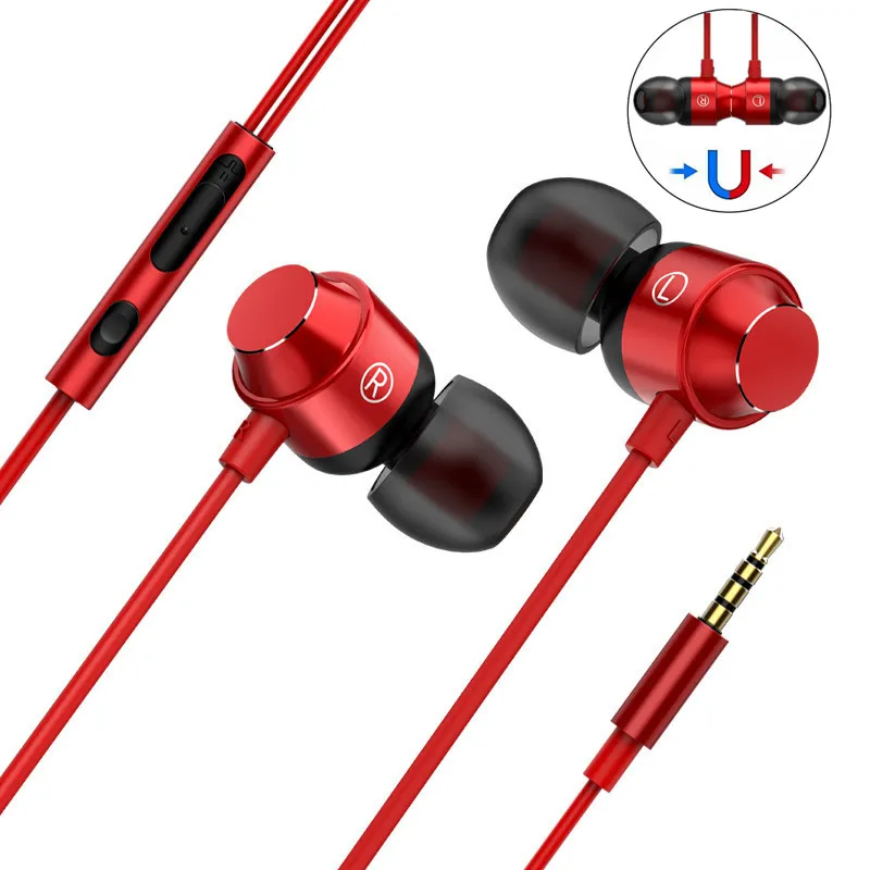 Magnetic Earphones Headphones HIFI Bass In Ear Headset With Microphone Volume Control for iPhone Samsung Android Smartphones