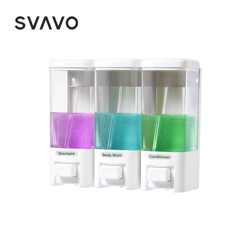 SVAVO 500ML * 3 Настенное монтируемое тройное мыло диспенсеру большой емкости жидкое мыло дозатор руки нажимая ручное мыло диспенсер Y200407