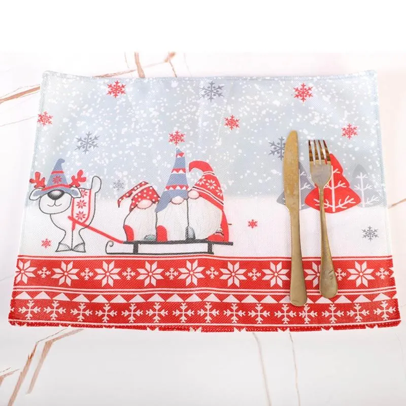 Mats Pads Santa Gnome Elk Mesa de Natal Placemats Retangular Lavagem de Inverno de Inverno Placemat