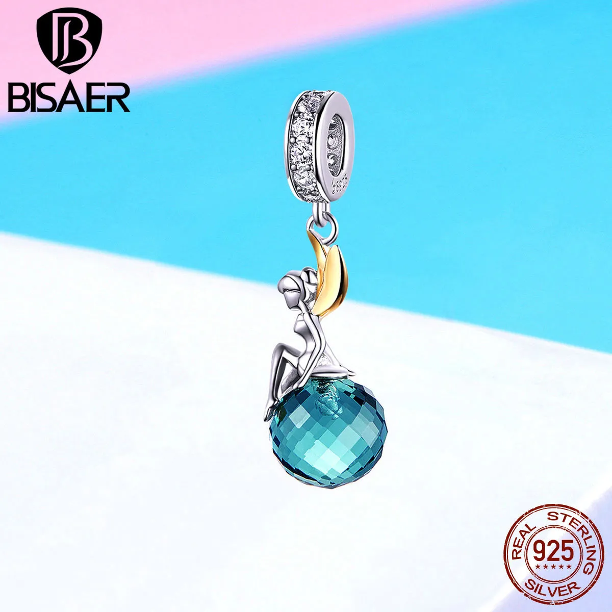 Bisaer authentic 925 sterling silver blå kristall mysteriou elf planet pärlor charms passform armband silver smycken gör efc056 q0531