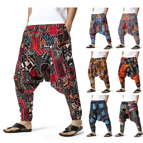 2021 Printemps Été Nouvelle Qualité Homme Imprimé Coton Pantalon Harem Pantalons Vintage Vintage Pantalon Homme X0723