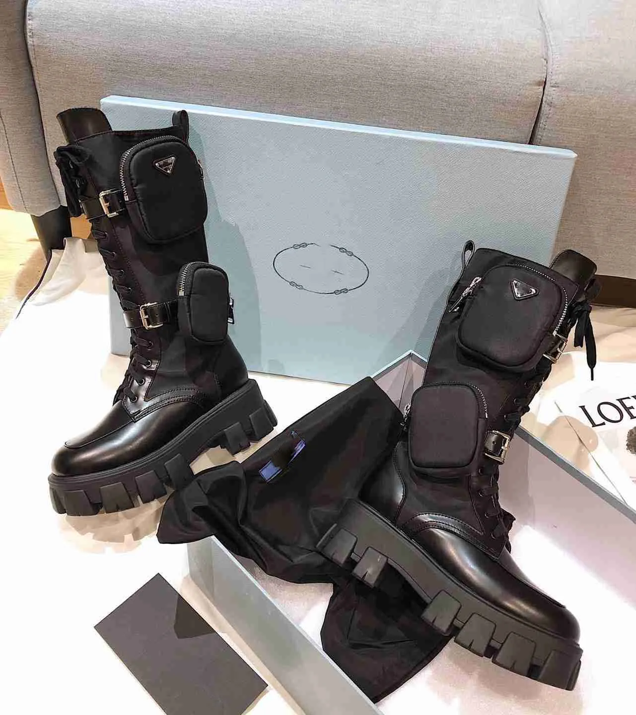 Женские дизайнерские сапоги Rois Boots Нейлоновые армейские ботинки на лодыжках и ботинки Martin Дизайнерские зимние ботинки Martin на лодыжках с нейлоновой сумкой на щиколотке с коробкой