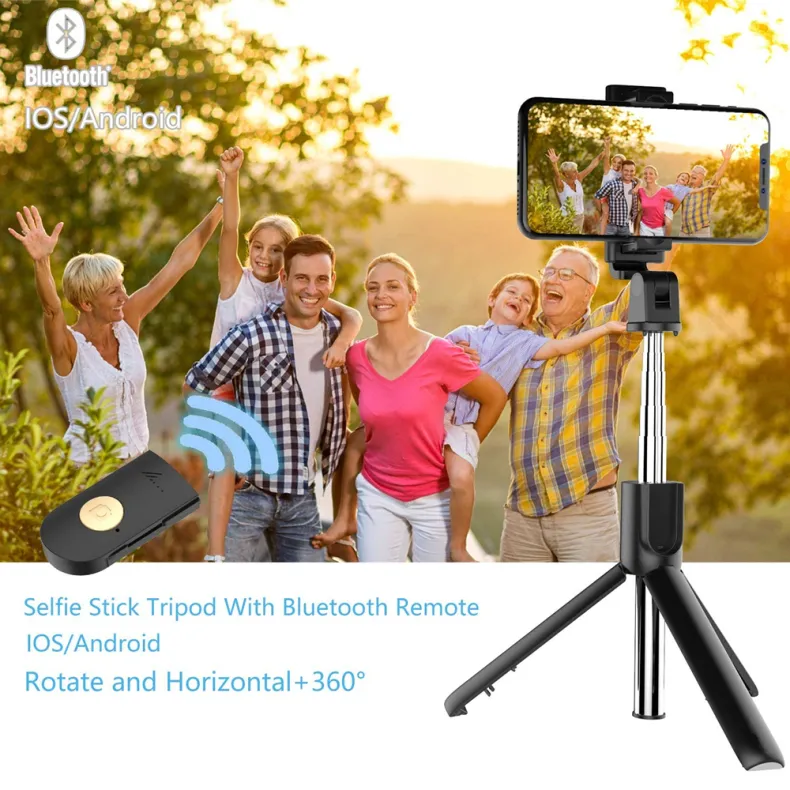 3 in 1 Selfie Bluetooth wireless Stick per iPhone / Android / Huawei Pieghevole Pieghevole Monopod Paloggetto Otturatore remoto allungabile mini treppiede nuovo