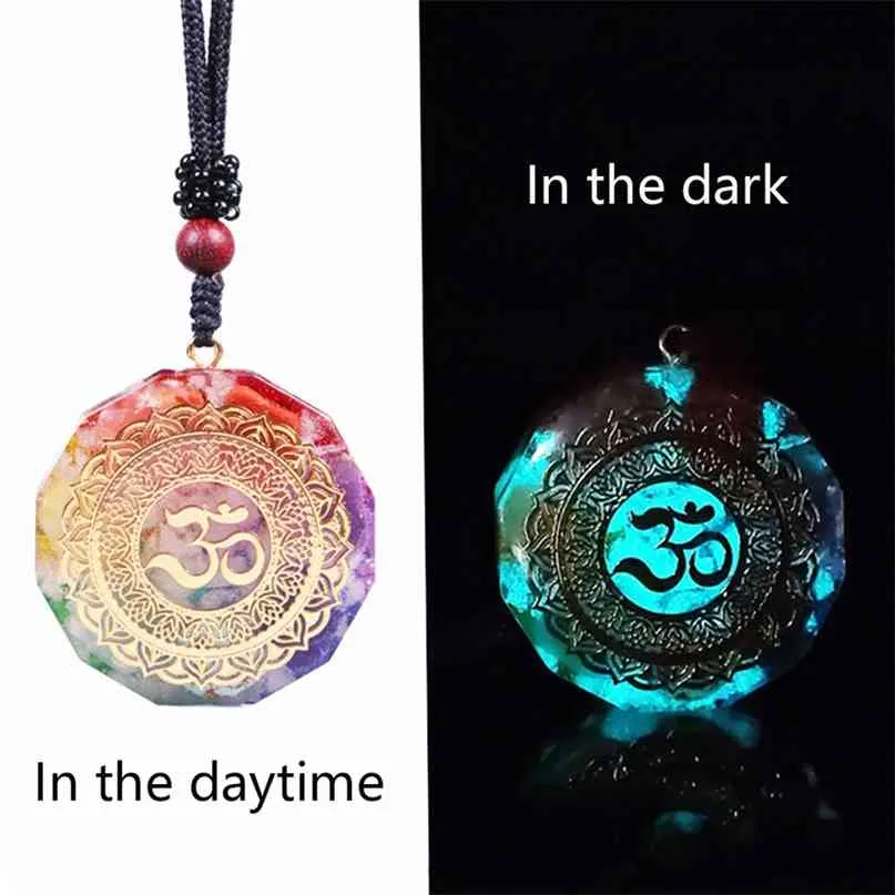 Om Símbolo Orgonite Luminous Energia Pingente Natural Crystal Chakra OrgonGon Energizando Colar Absorve Negative Healing Jewelry 210721