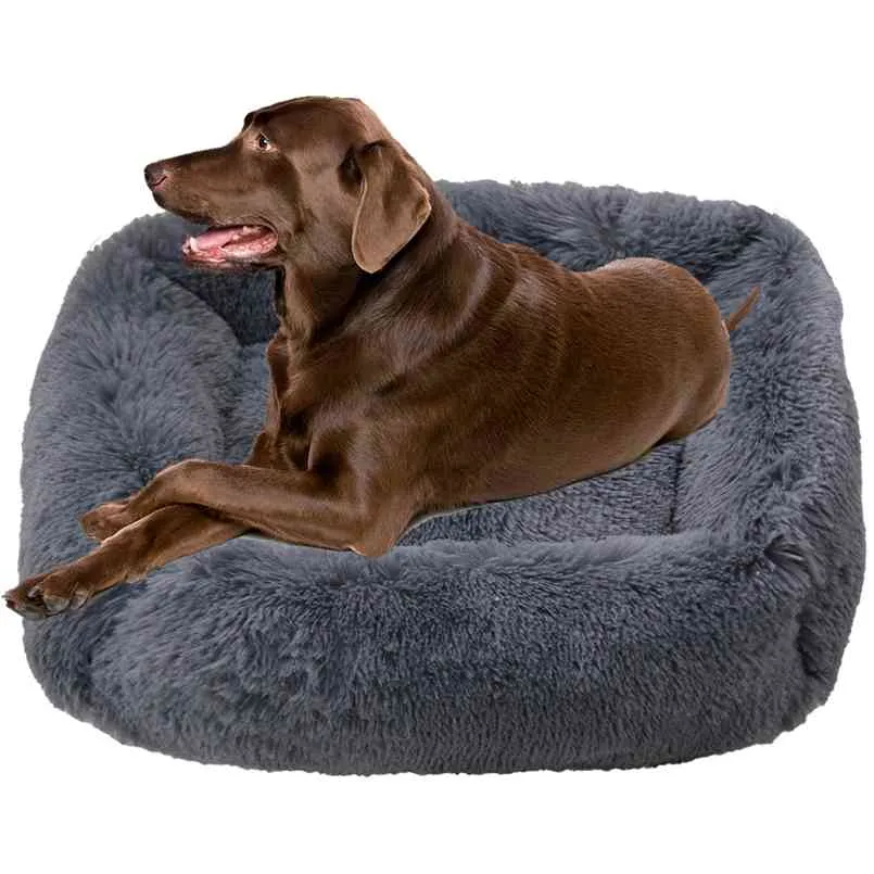 Canapé-lit carré en peluche pour chien, chenil doux, lavable, tapis de lit pour chat, hiver chaud, coussin de nid de couchage pour grand et petit chien 210924