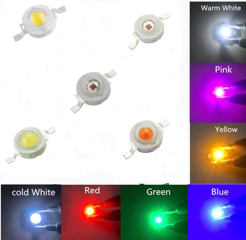 Lichte kralen 50x 3W Hoog vermogen Licht-emitterende diode LED's ChIP SMD Bead-emitter Wit rood groen blauw gele bol Diodes Lamp 120 graden
