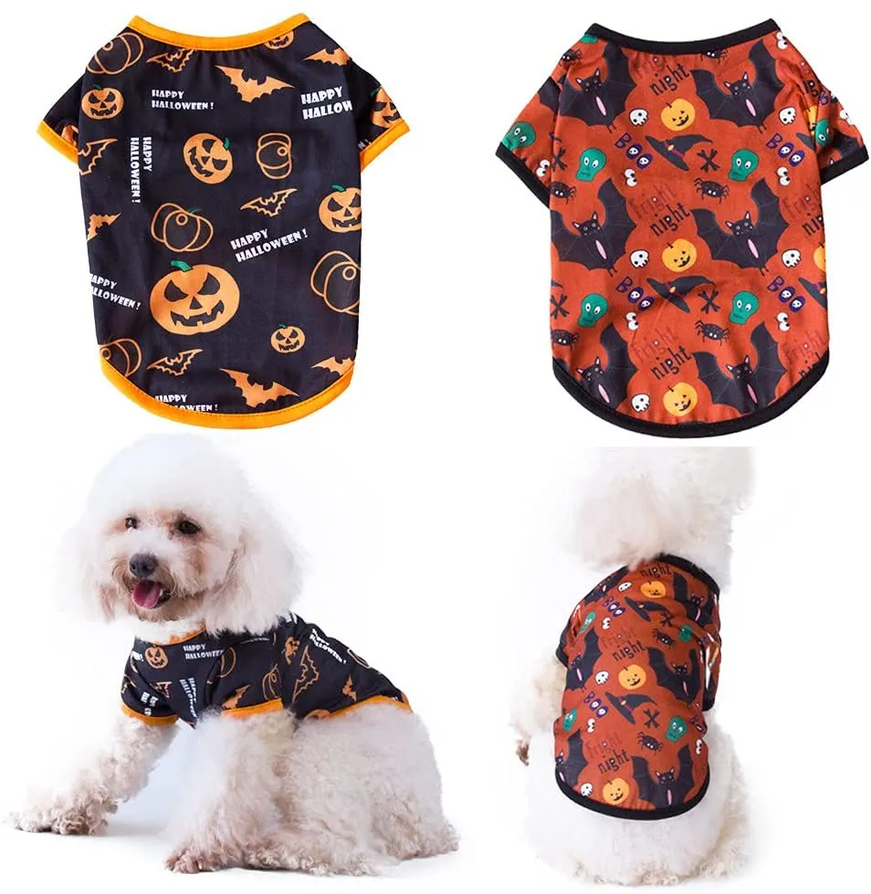 Soft Dog Apparel Christmas Shirt for Small Dogs and Cats Printed Pets Clothing Halloween Pet T-Shirt Breathable Puppy Shirts All Saints Day Parties A85