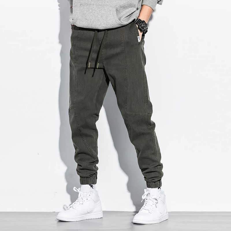 Japoński styl moda mężczyźni dżinsy zielone luźne dopasowanie łączone projektant casual cargo spodnie hombre streetwear Hip hop joggers spodnie