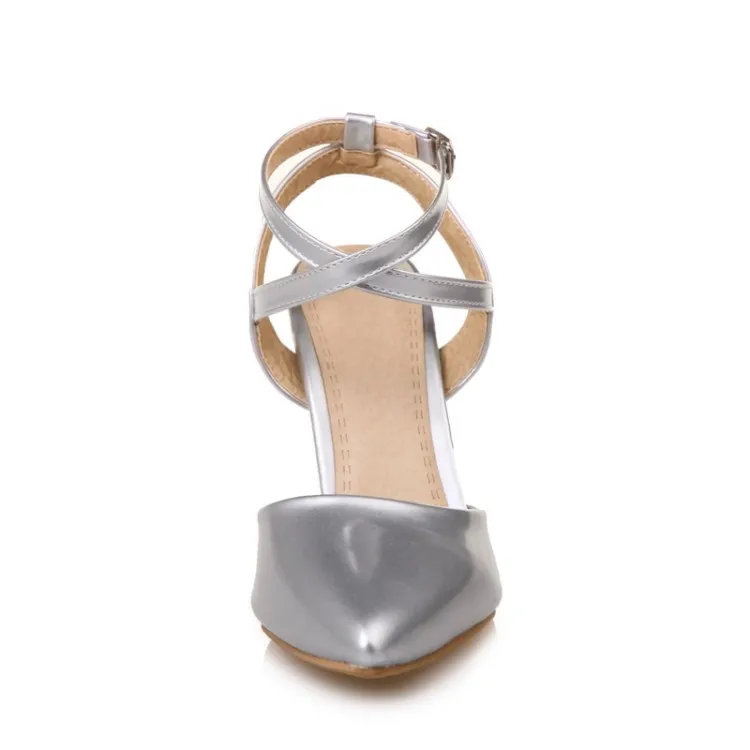 Sommar Silver Kvinnors Spänne Sandaler Pekade Head Stiletto High Heel Shoes Fashion Wedding Shoes