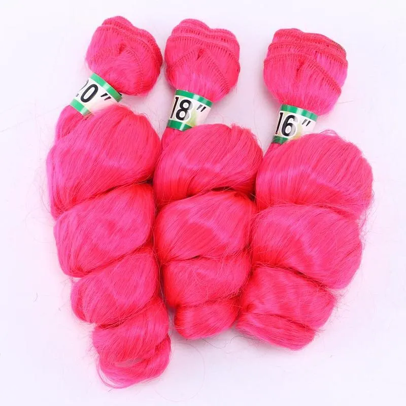 3 Pcs/lot Loose Wave Hair Weaving Pink Hair Weave 16"-20" Heat Resistant Synthetic Hair Extensions Bundles 70g/Pcs 220216