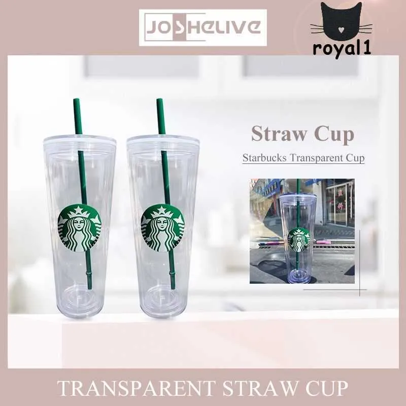 Gotowy zapas wielokrotnego użytku Starbucks Przezroczysta plastikowa kubek z plastikową słomką PP Słomka dla podwójnej warstwy klasyczna butelka do kawy