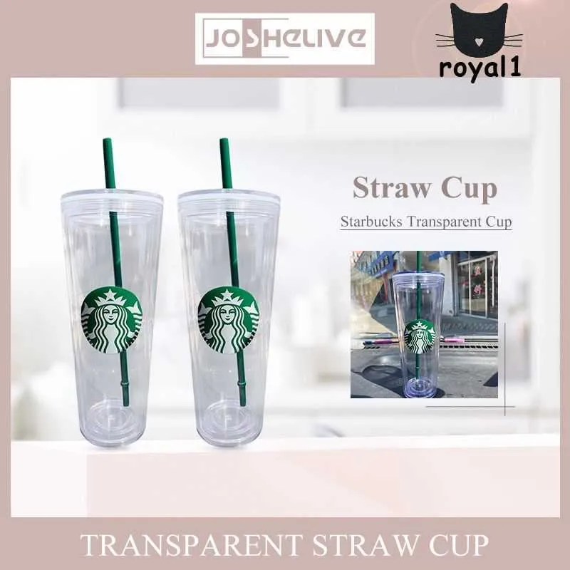 Stock prêt réutilisable Starbucks tasse en plastique transparente avec PP paille en plastique gobelet tasse de paille double couche bouteille de café classique