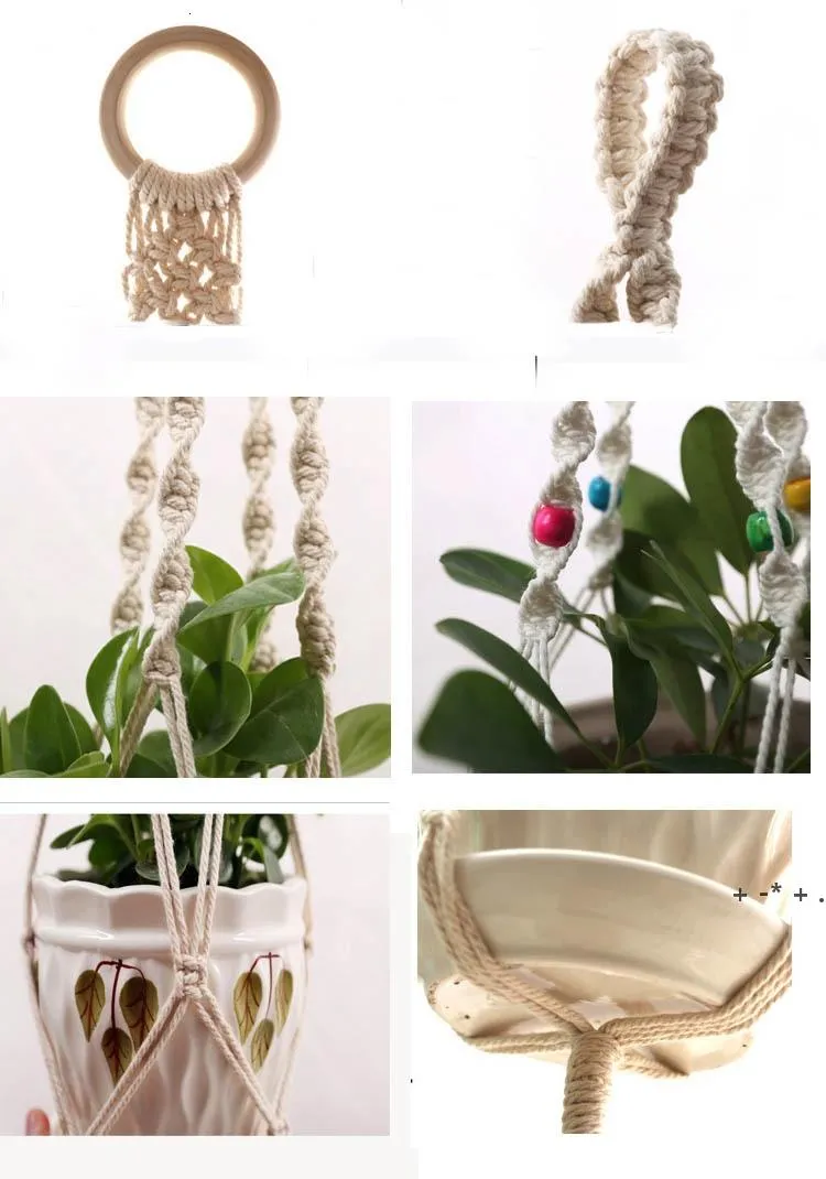 Opknoping Manden Macrame Handgemaakte Katoenen Touwpot Houder Plant Hanger Bloem Voor Indoor Outdoor Boho Woondecoratie Countyard LLF12340