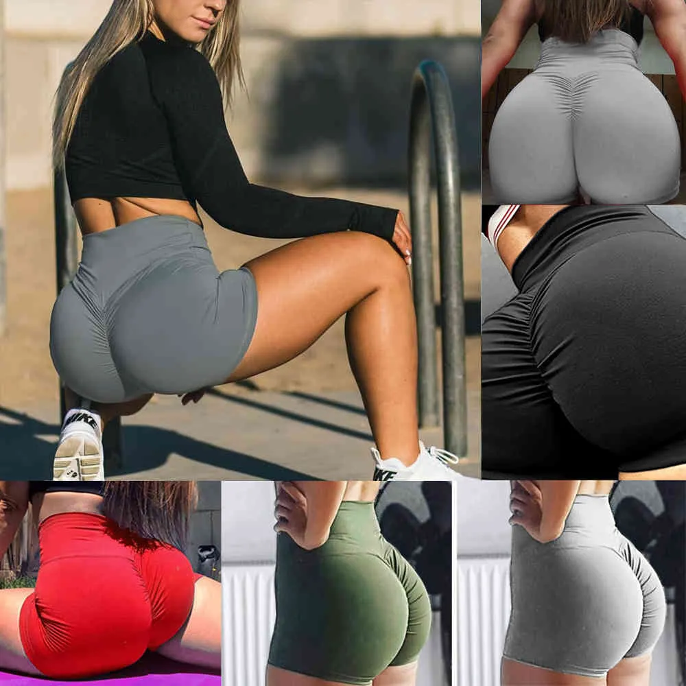 Kvinnors Högt Midja Yoga Shorts Sport Gym Ruched Butt Lifting Workout Running Leggings