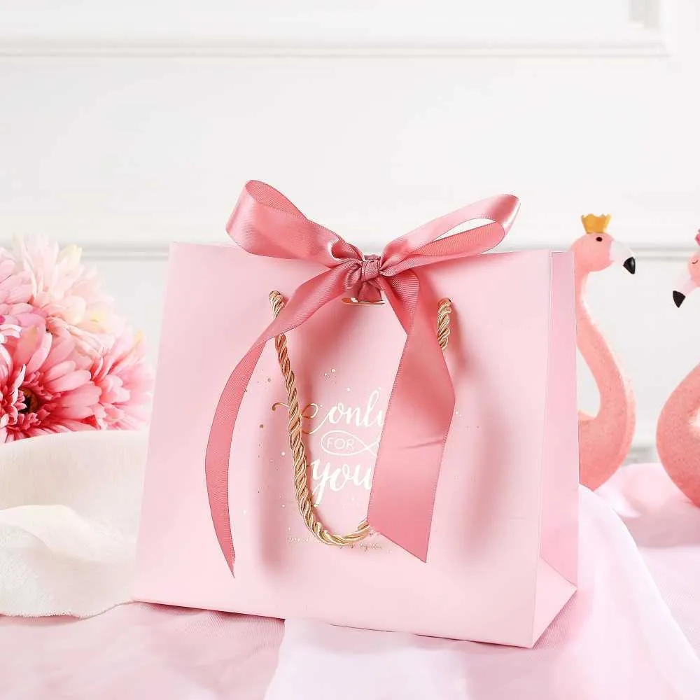 10st originalitet rosa högkvalitativ papper godis låda tote bag package bröllop favoriserar födelsedagsfest suppleie 210724