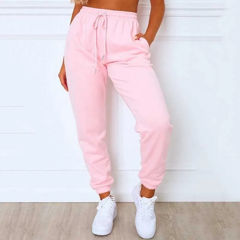 2021 Solid High Waist Joggers Women Trousers Fashion Casual Harem Pants 2020 New Lace-up Sweatpants Q0801