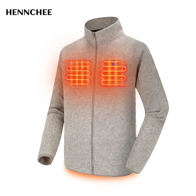 Men Heated Jacket Full Zip Fleece Clothes Winter Warm Ultra Soft Hoodie Electric Heating Coat Black Male Outerwear 211214
