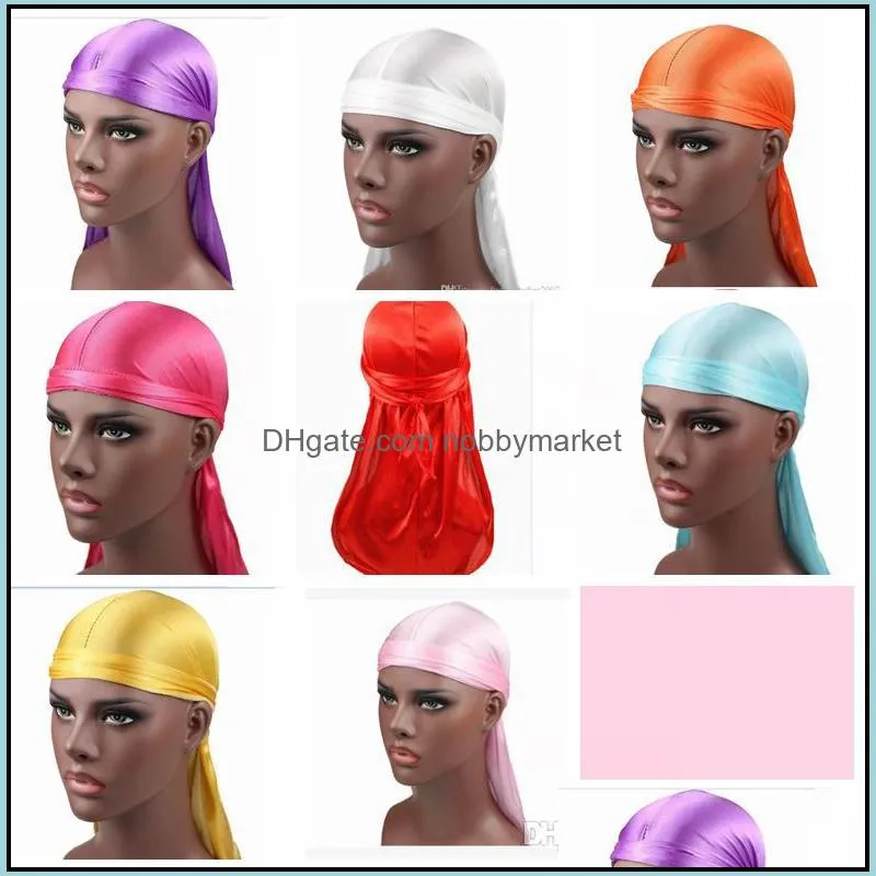 New Fashion Men`s Satin Durags Bandana Turban Wigs 17 colors Men Silky Durag Headwear Headband Pirate Hat Hair Accessories