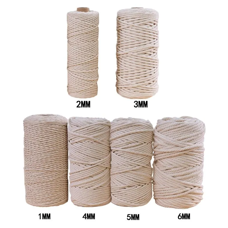 3mm 4mm 5mm 6mm Macrame rep Twisted sträng bomullsledning för handgjord naturlig beige rep DIY Hem Bröllop Tillbehör Gåva