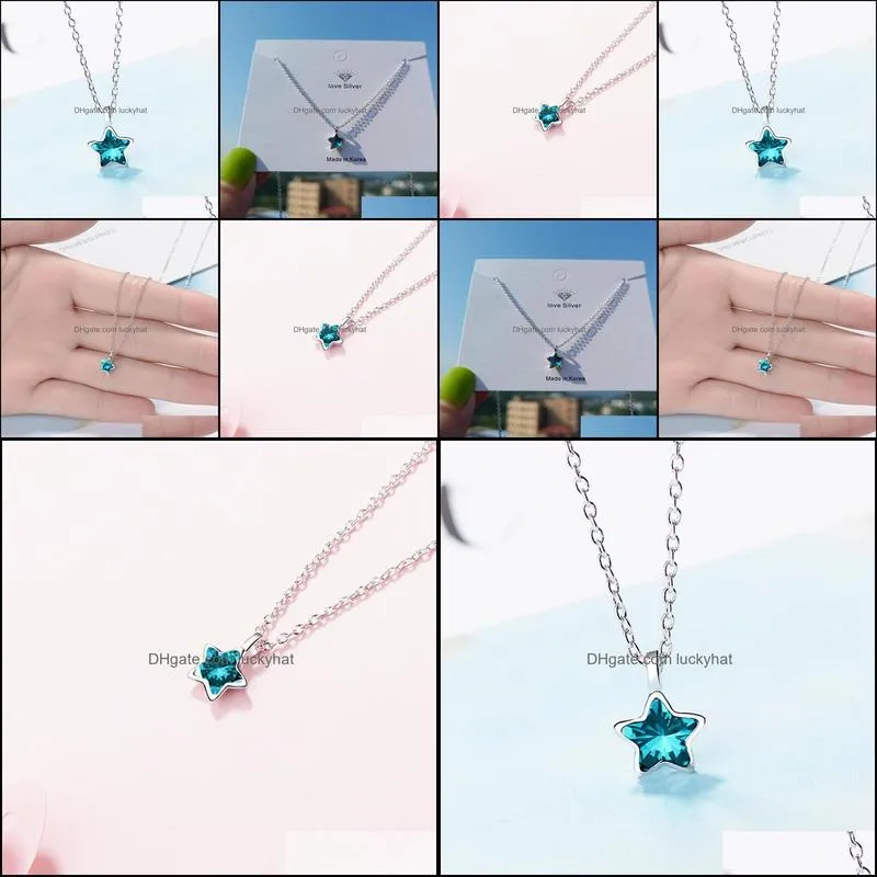 Design Fashion Eternity Bague Sky-blue Star Pendant Necklace Silver Color CZ Austrian Crystal Big Promotions Trendy Gift