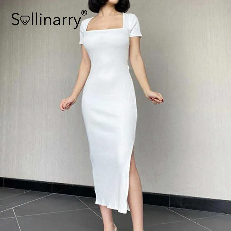 White Pencil Dress Women Elegant Split Solid High Street Style Dress