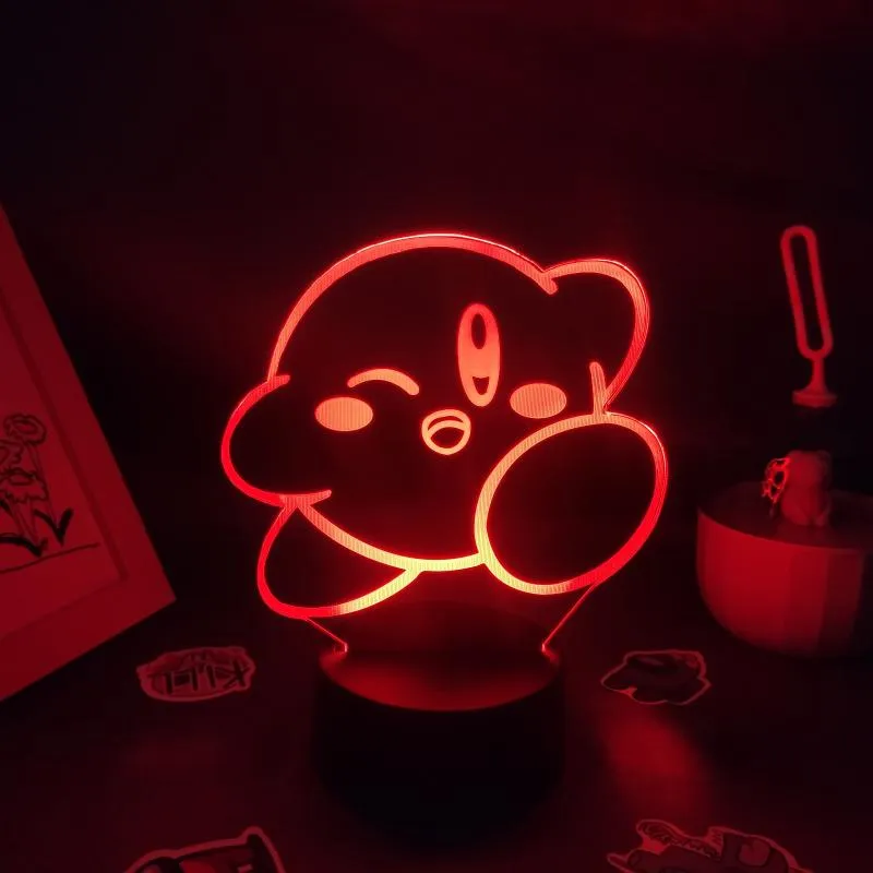 밤 조명 게임 Kirbys 3D LED RGB 조명 다채로운 생일 선물 친구 아이들을위한 어린이 용암 램프 침대 게임 룸 Decoratio