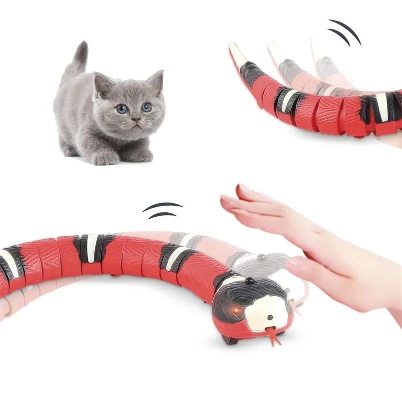 Smart Sensing Cat Toys Interactive Automatic Eletronic Snake Cat Teaser Indoor Play Kitten Toy USB Rechargeable for Cats Kitten 211122