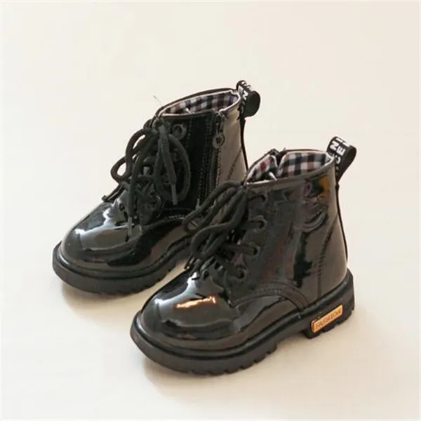 Autumn Winter Patent Leather Kids Girls Boys Boots Soft Light Weight Non-slip Martin Boots for Children