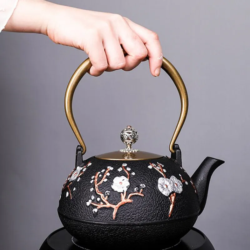 Bollitore per fornello a induzione teiera in ghisa giapponese di alta qualità con colino Teiera per tè Oolong Tè per caffè Set da tè per ufficio 1.2L