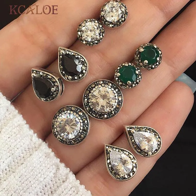 Stud KCALOE Water Drop Green White Crystal Earrings Set For Women Boho Boucle D'Oreille Cubic Zirconia Earring Brinco Aretes