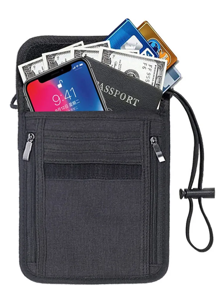 RFIDブロッキングパスポートカバートラベルウォレットドキュメントホルダーパスポートショルダー携帯電話バッグ