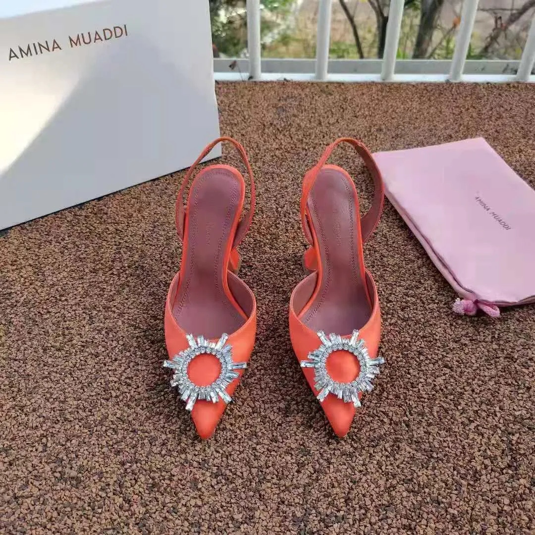 New Season Shoes Amina Muaddi Pumps Begum Embellished Satin Slingback Crystal Wedding