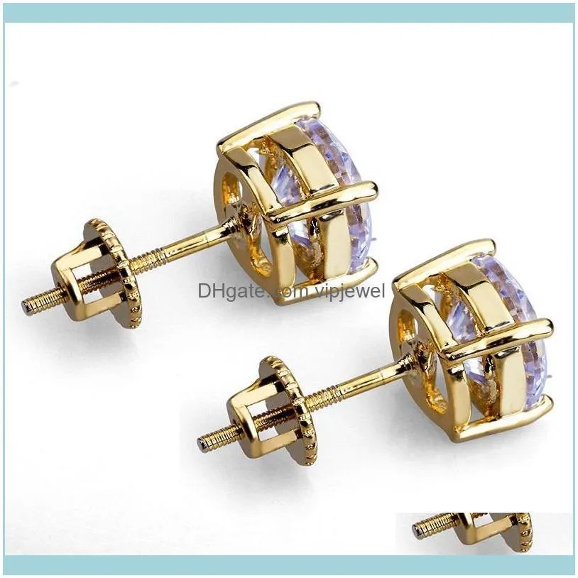 Back Findings & Components Jewelry8Mm Hip Hop Stud Earrings Sier Gold Plated Cz Earring Mens Womens Earing Ear Ring Women Men Designer Earin