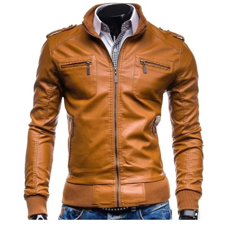 Men Leather Jacket Genuine Clothing Motorcycle Slim Stand Collar Autumn Thick Winter Warm Coat