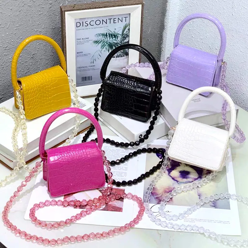 Teenage Girls Handbags Fashion Kids Bag Girl Bags Childrens Accessories Crystal Chain Mini Purses Handbag Leather