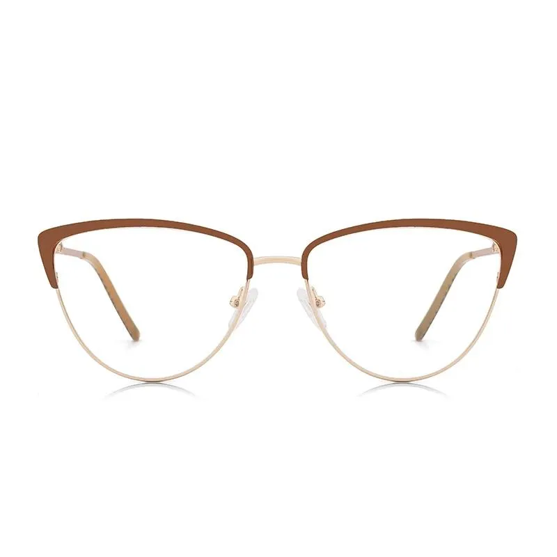 Mode lunettes de soleil cadres métal femmes Prescription lunettes cadre élégant dame concepteur optique clair lentille lunettes marron lunettes