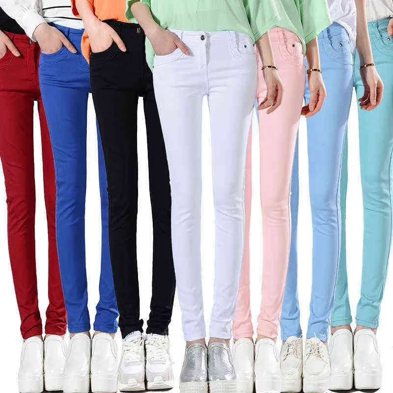 FSDKFAA Estilo Coreano Plus Size Calças de Verão Mulheres Skinny Candy Colors Lápis Casuais Calças Slim Esticar Black Leggings 211124