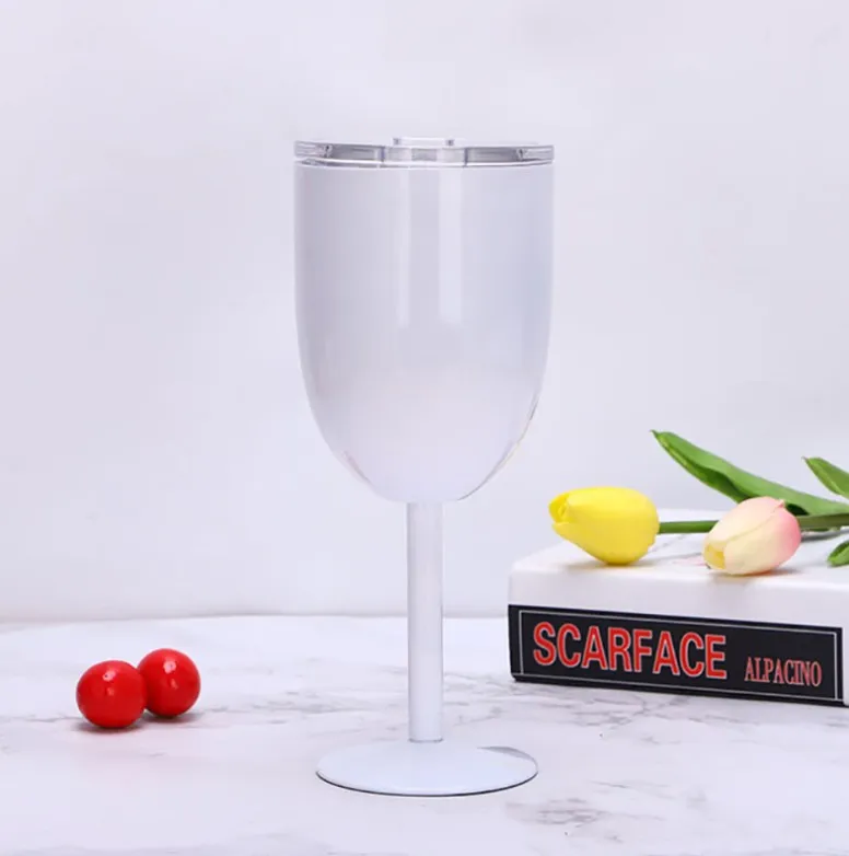 DHL 10oz Stainless Steel Wine Glasses Goblet Sealed Stemless Tumbler Double Wall Vacuum with lid Unbreakeble for Travel Party Home HS13