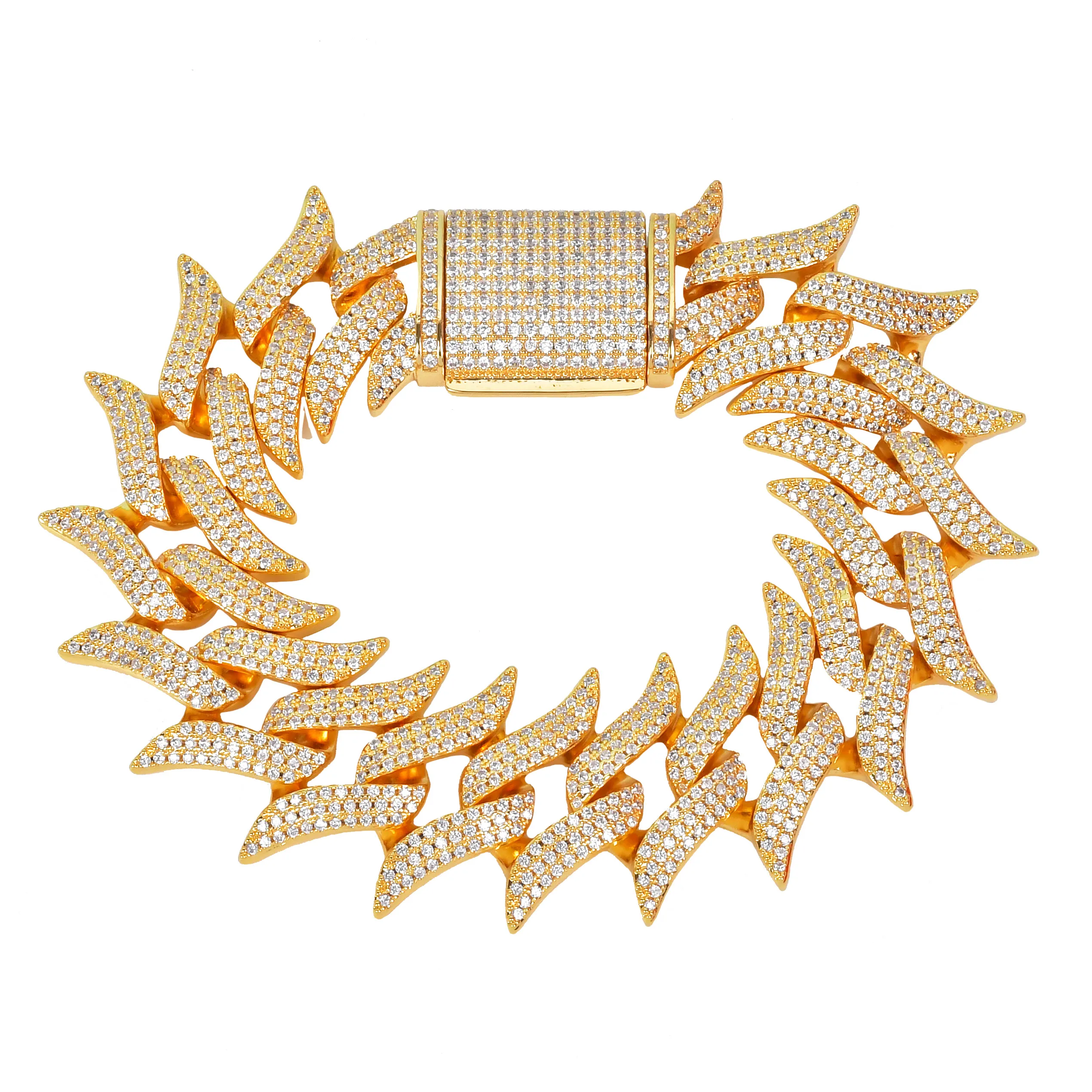 32mm Big Cuban Bracelet Solid Link Men's Hip Hop Necklace Gold Color Zircon Rock Jewelry