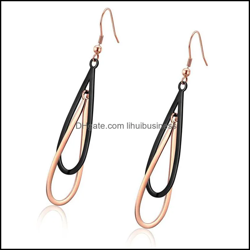 Trendy Hollowed-out Waterdrop Stainless Steel Drop Earrings For Women Black/Rose Gold Color Drop Jewelry Gift