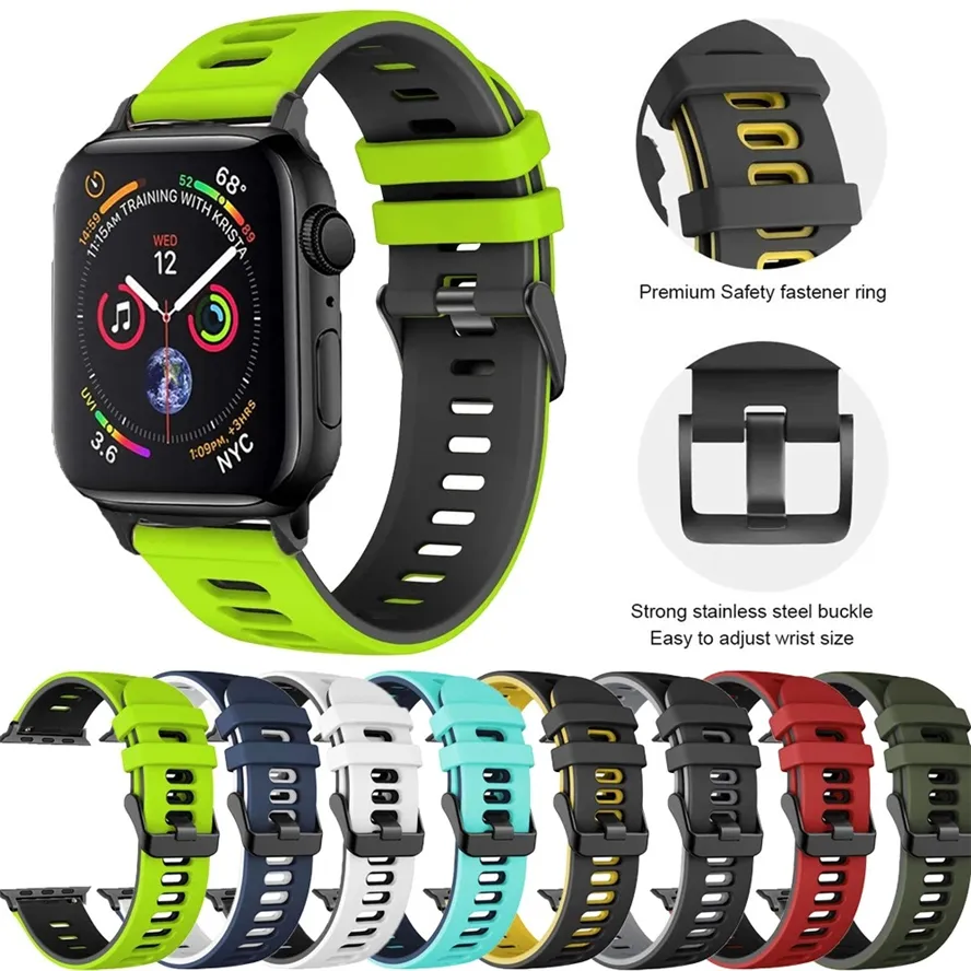 Dual Color Straps Horlogeband Sport Siliconen Band Beschermende Vervanging Armband Banden voor Apple Horloge Iwatch 7 6 5 Maat 40/41 44 / 45mm