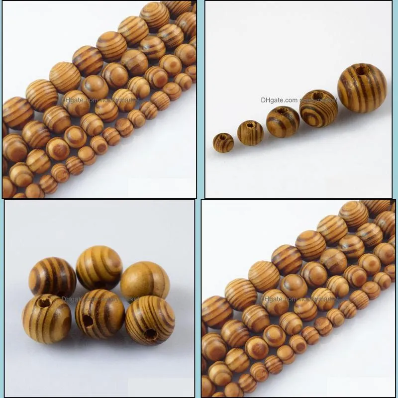 Natural Woodgrain Round Loose Spacer Bead Jewelry Fit DIY Bracelet 6,8,10,12,14 ,16mm