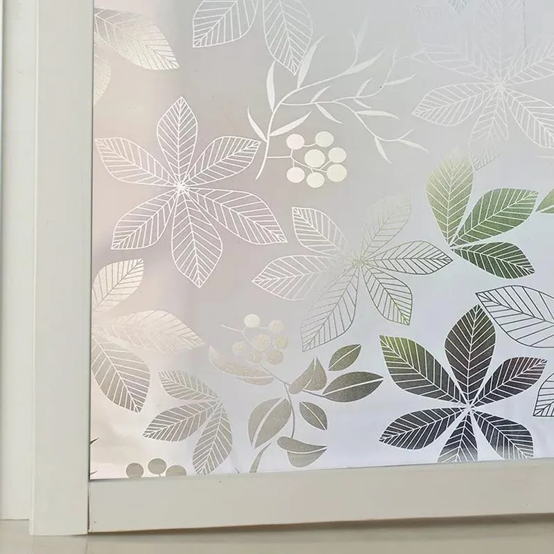 ウィンドウステッカーフィルム不透明なガラスフィルム装飾的なUVステッカープライバシー凍結静止したきれいな窓デカールホワイトの葉