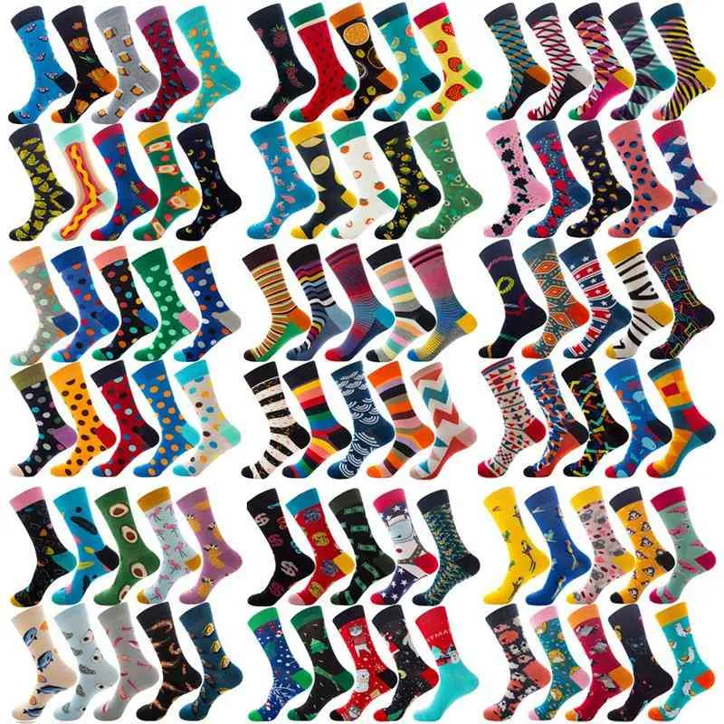 10 Pairs 300 Style Casual Men Fashion Design Plaid Colorful Happy Business Party Dress Funny Woman Socks Gift